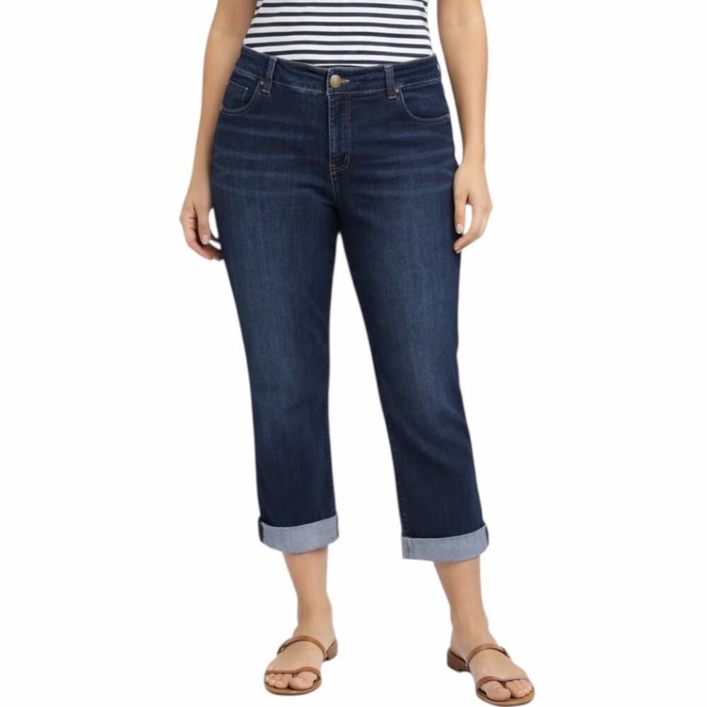 Liverpool Cropped Jeans Size 20W Dark Wash Cuffed Stretch Denim Plus Mid Rise